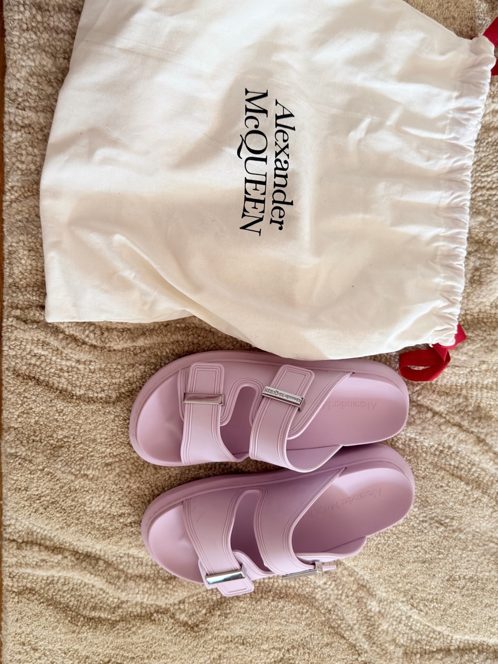 Alexander McQueen Lilac Double Buckle Slide Sandals